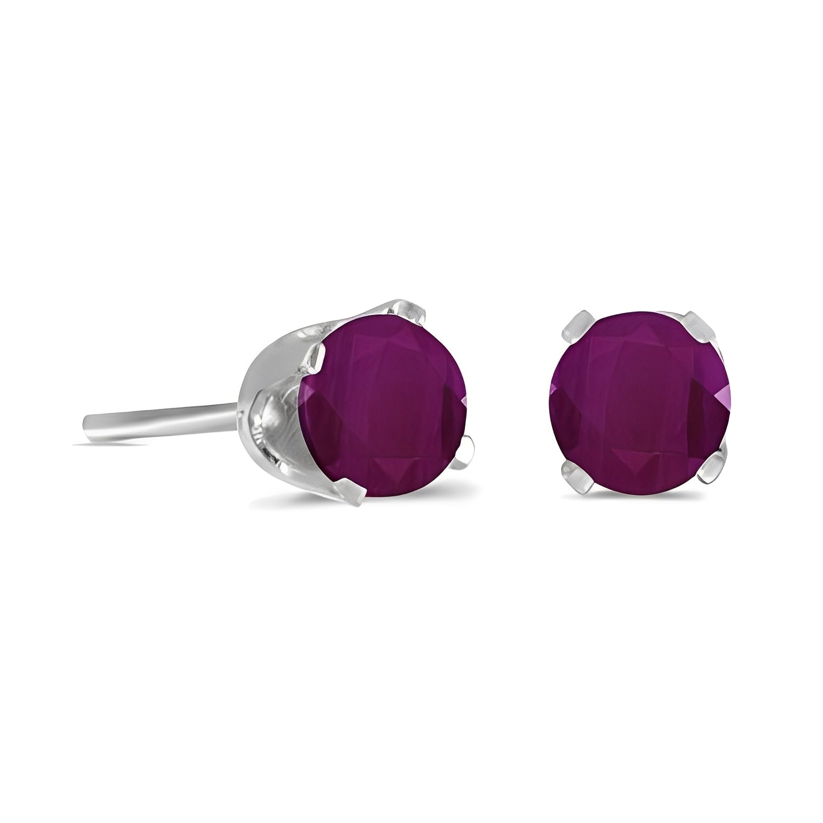 Round Ruby Stud Earrings in 14k White Gold (0.60ct) Side and Front View