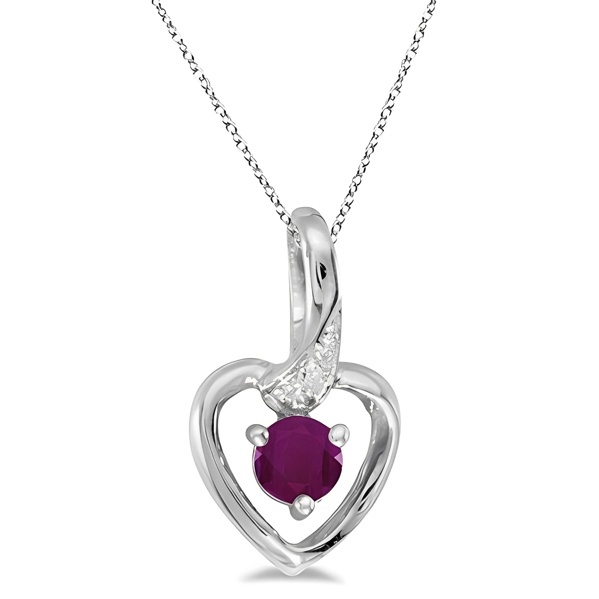 heart shaped diamond and ruby necklace (0.30ct) with chain