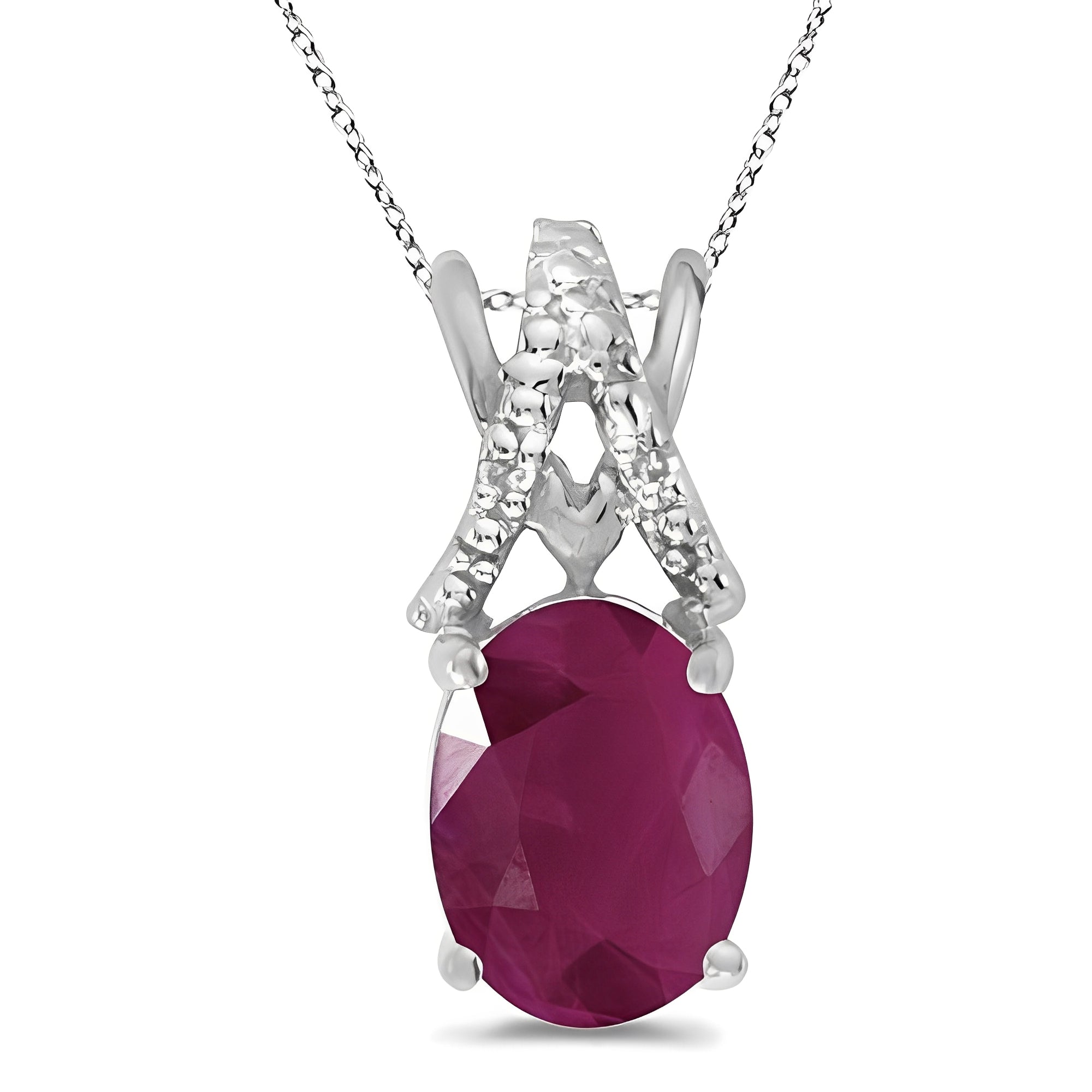 diamond and solitaire ruby necklace front view