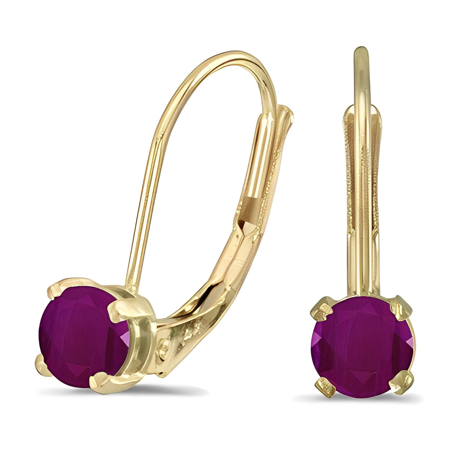 Ruby Lever-Back Drop Earrings in 14k Yellow Gold (0.66ctw) Side Front View