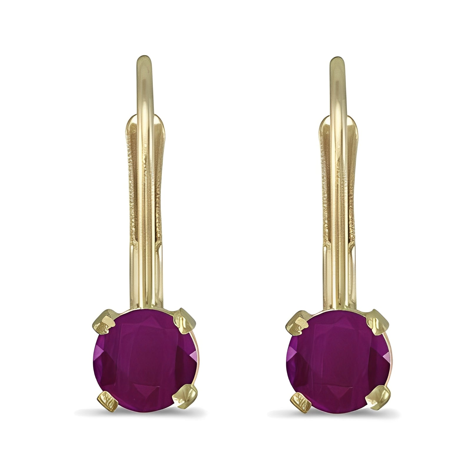 Ruby Lever-Back Drop Earrings in 14k Yellow Gold (0.66ctw) Front View