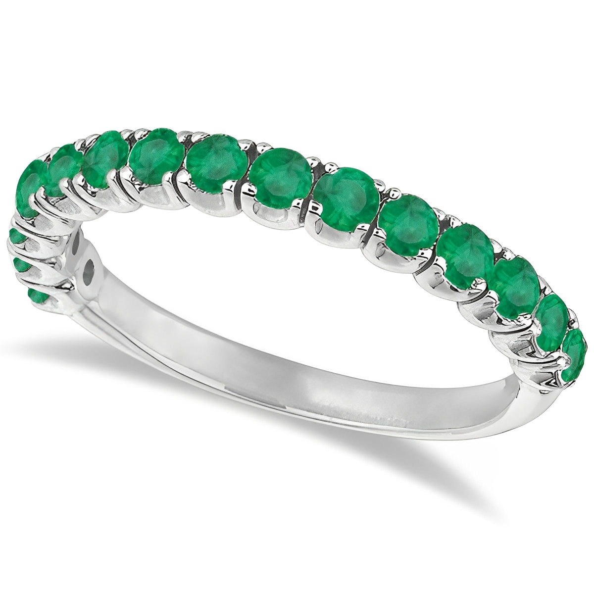 Semi-Eternity Emerald  Ring Anniversary Band 14k White Gold (1.09ct) Top View