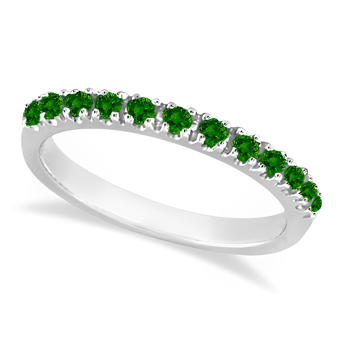 Semi Eternity emerald Ring in 14K White Gold (0.38ct) Top View