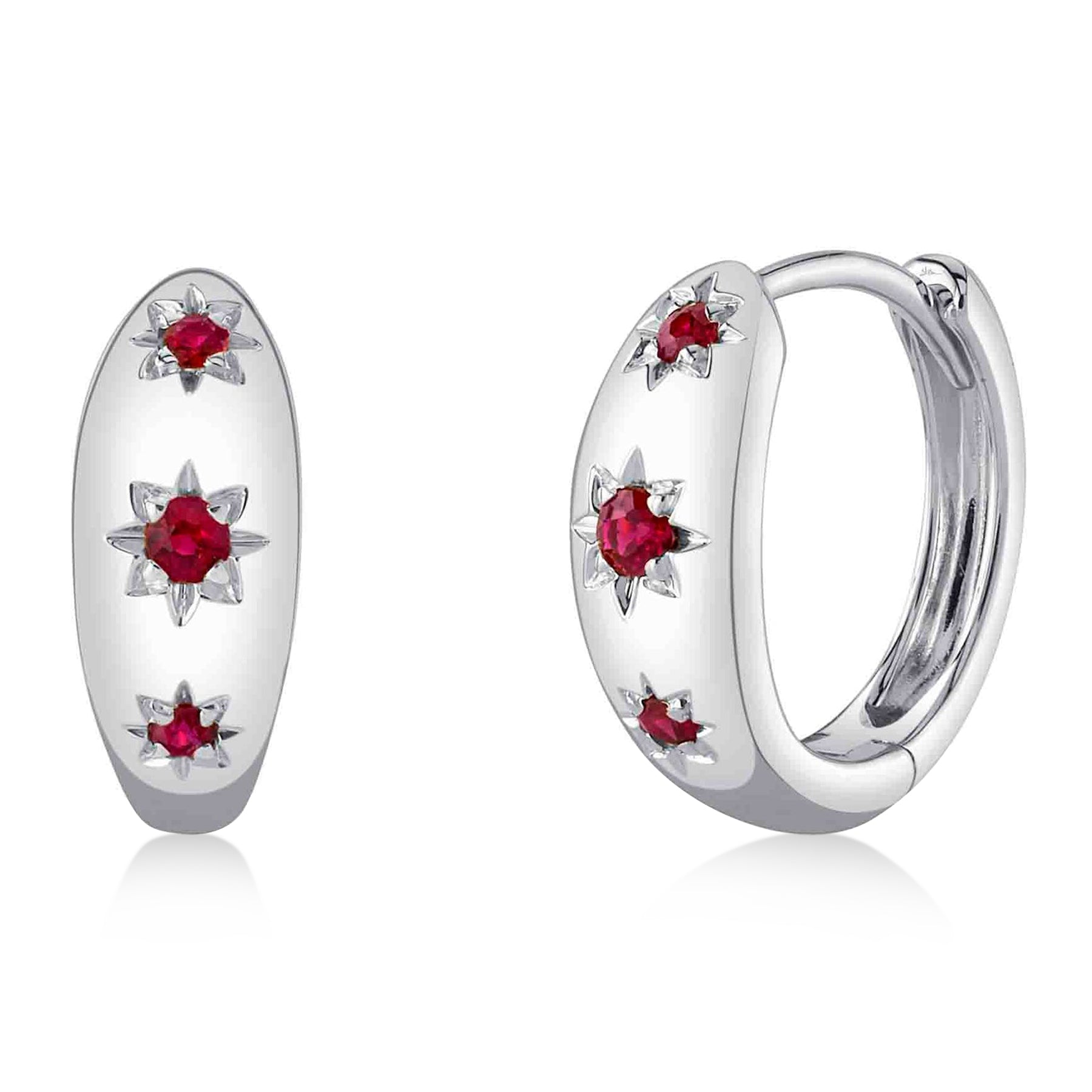 Star Huggie Ruby Earrings in 14K White Gold (0.12ct) Front View