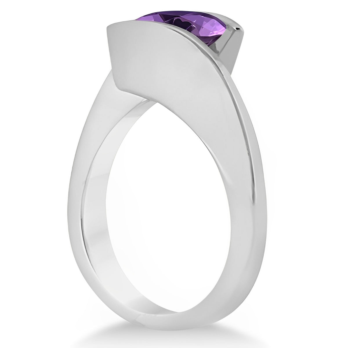 Tension Set Amethyst Engagement Ring in 14k White Gold Side View