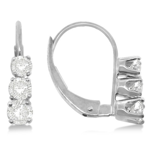 Three-Stone Graduated Diamond Drop Earrings with Leverbacks in 14K White Gold (0.24ct–3.00ct)