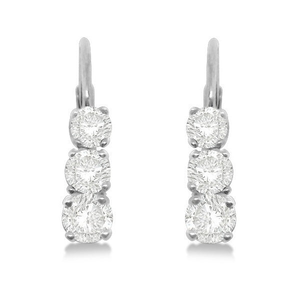Three-Stone Graduated Diamond Drop Earrings with Leverbacks in 14K White Gold (0.24ct–3.00ct)