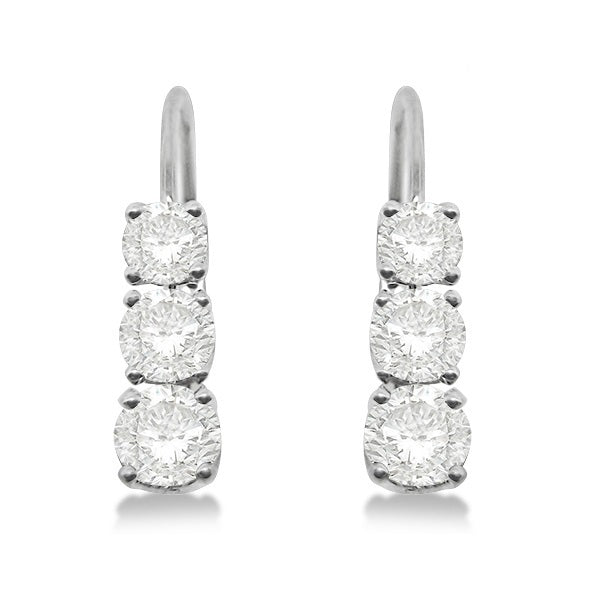 Three-Stone Graduated Diamond Drop Earrings with Leverbacks in 14K White Gold (0.24ct–3.00ct)