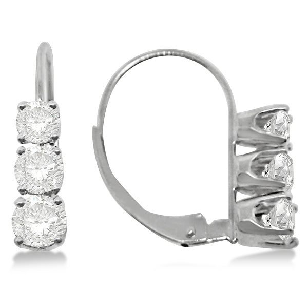 Three-Stone Graduated Diamond Drop Earrings with Leverbacks in 14K White Gold (0.24ct–3.00ct)