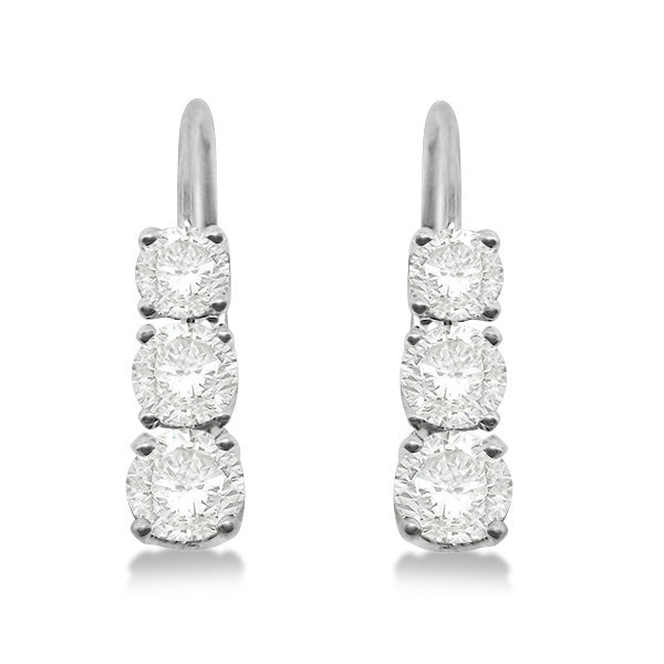 Three-Stone Graduated Diamond Drop Earrings with Leverbacks in 14K White Gold (0.24ct–3.00ct)