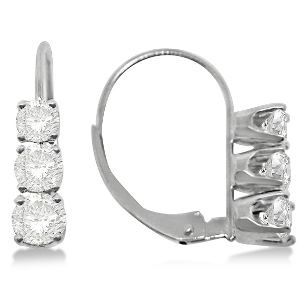 Three-Stone Graduated Diamond Drop Earrings with Leverbacks in 14K White Gold (0.24ct–3.00ct)