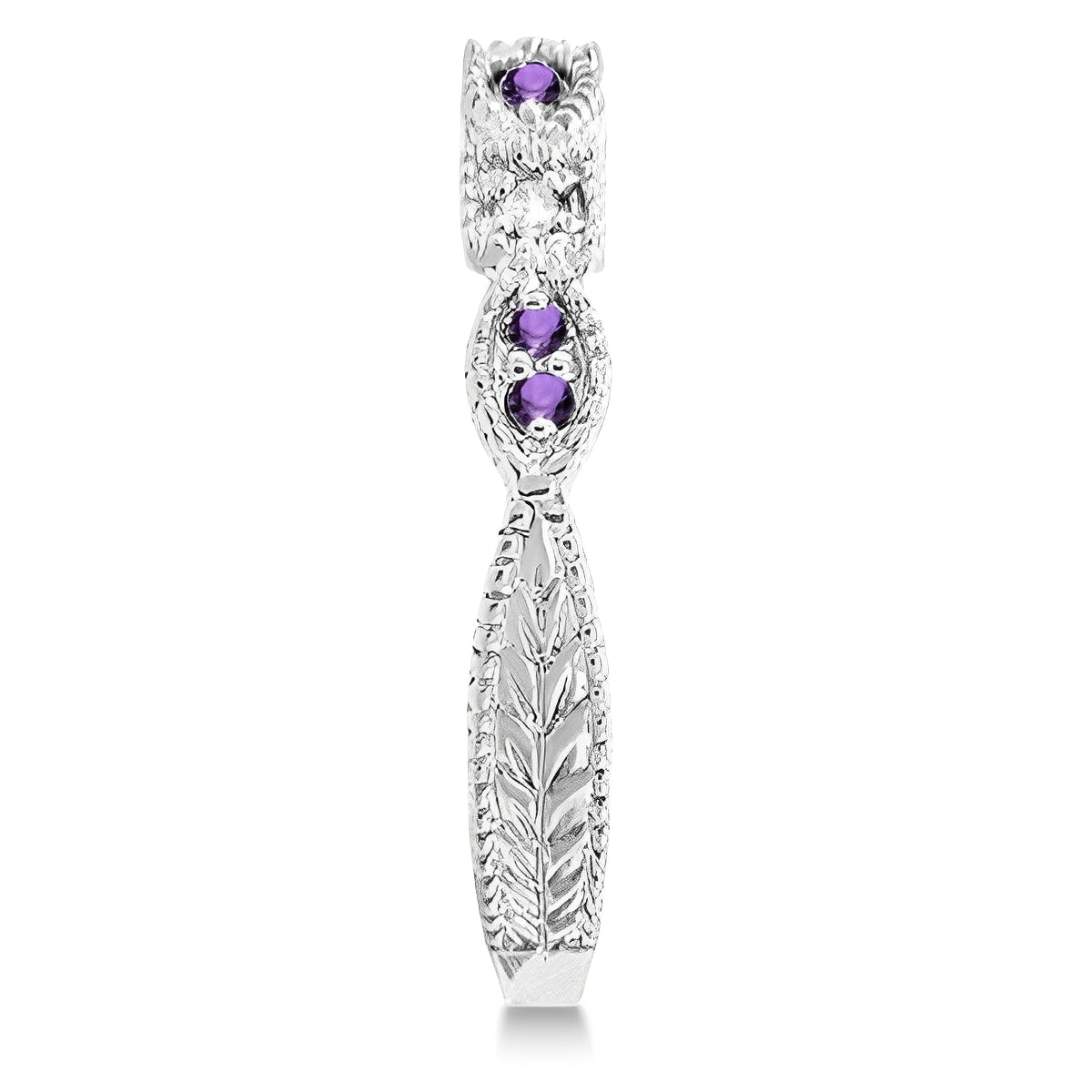 Vintage Stackable Diamond & Amethyst Ring in 14k White Gold (0.15ct) Side View