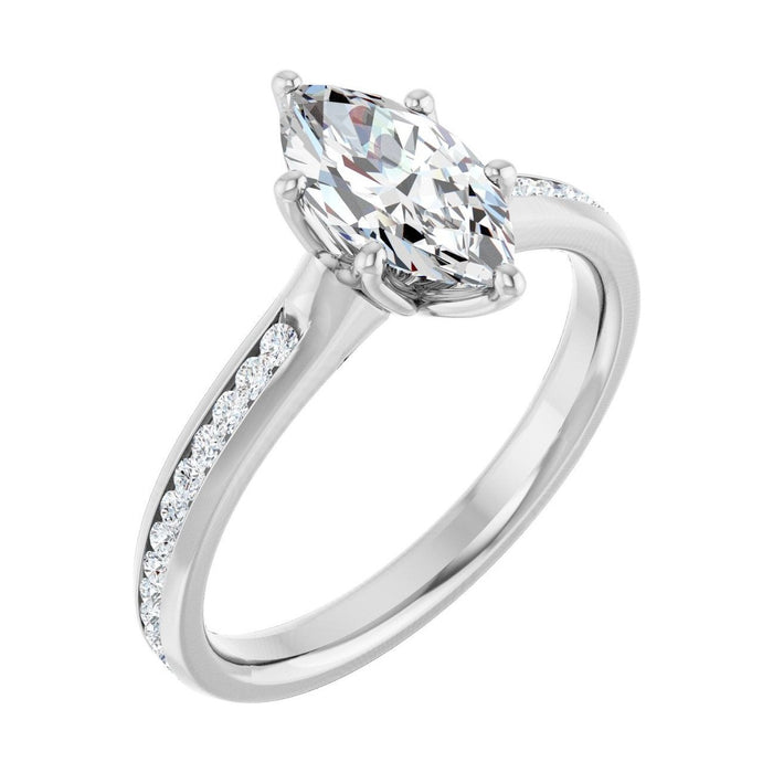 Marquise 1 ct Accented Shoulder Moissanite Engagement Ring in 14K White Gold