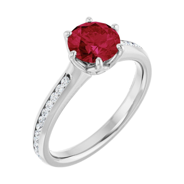 Round 1 ct Accented Shoulder Natural Ruby Engagement Ring in 14K White Gold