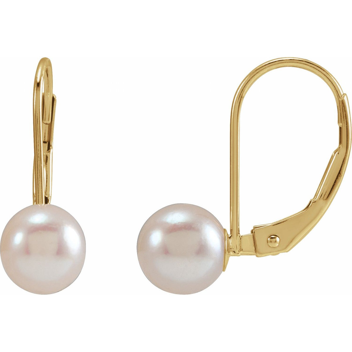Akoya Pearl Lever Back Earrings in 14k yellow gold