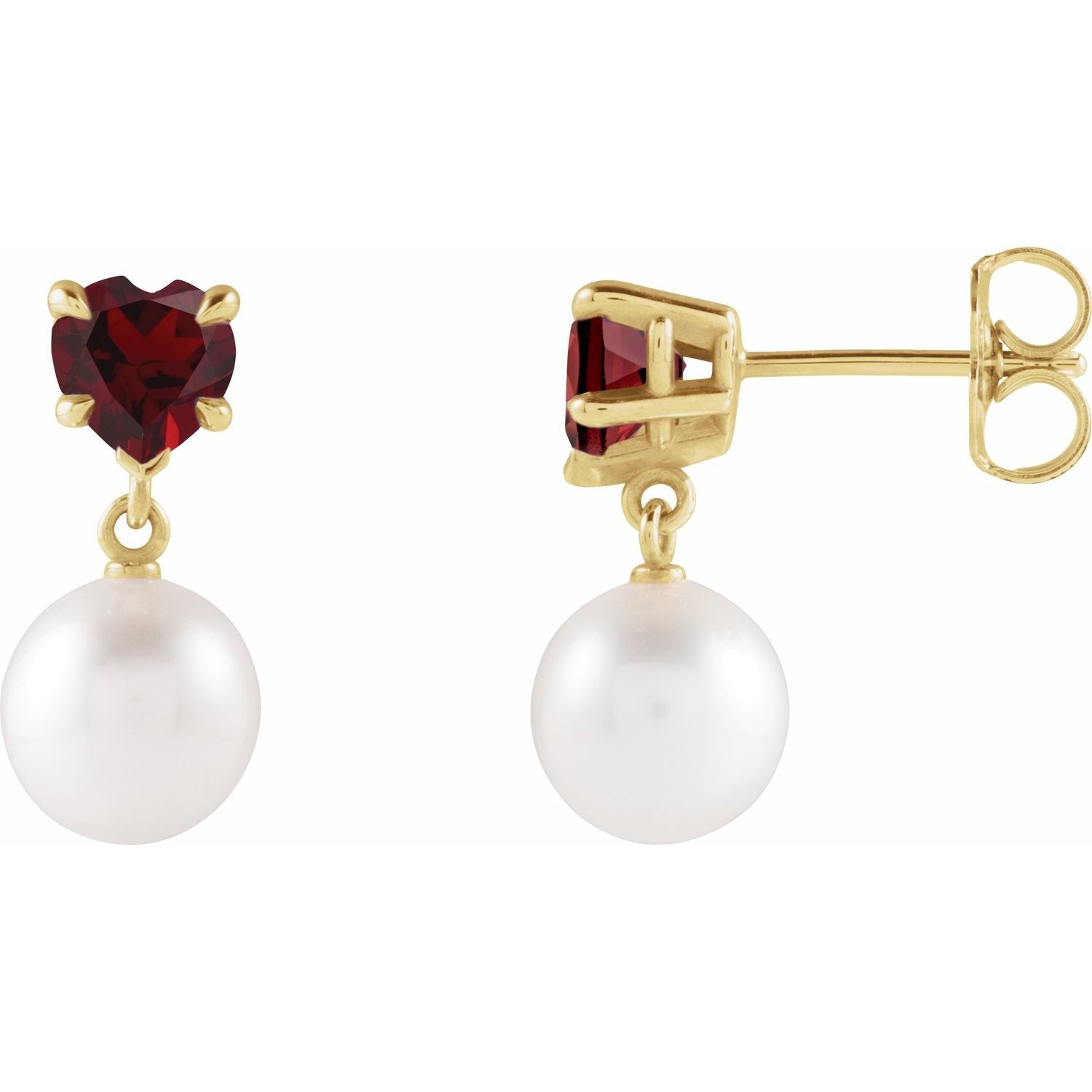 akoya pearl & mozambique garnet drop earrings in 14k yellow gold