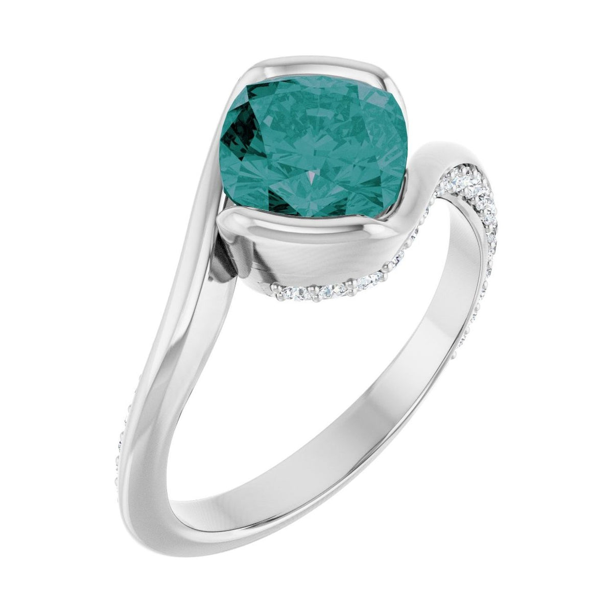 Cushion 1 ct alexandrite 14K White Gold half-bezel bypass engagement ring