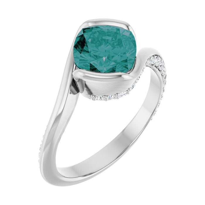Cushion 1 ct alexandrite 14K White Gold half-bezel bypass engagement ring