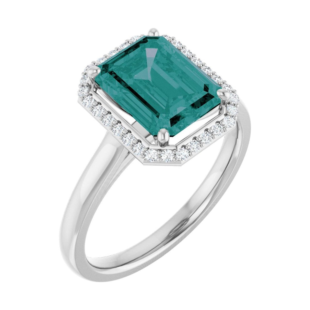 Emerald 1.5 ct alexandrite 14K White Gold classic halo engagement ring