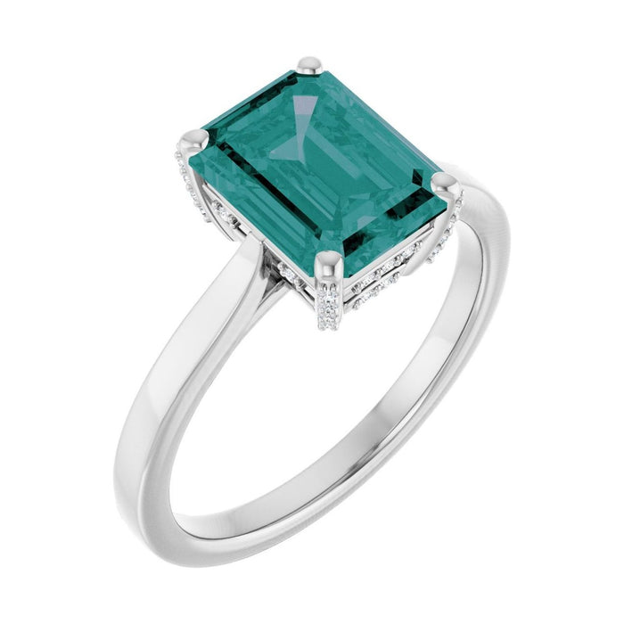 Emerald 1.5 ct alexandrite 14K White Gold classic solitaire engagement ring