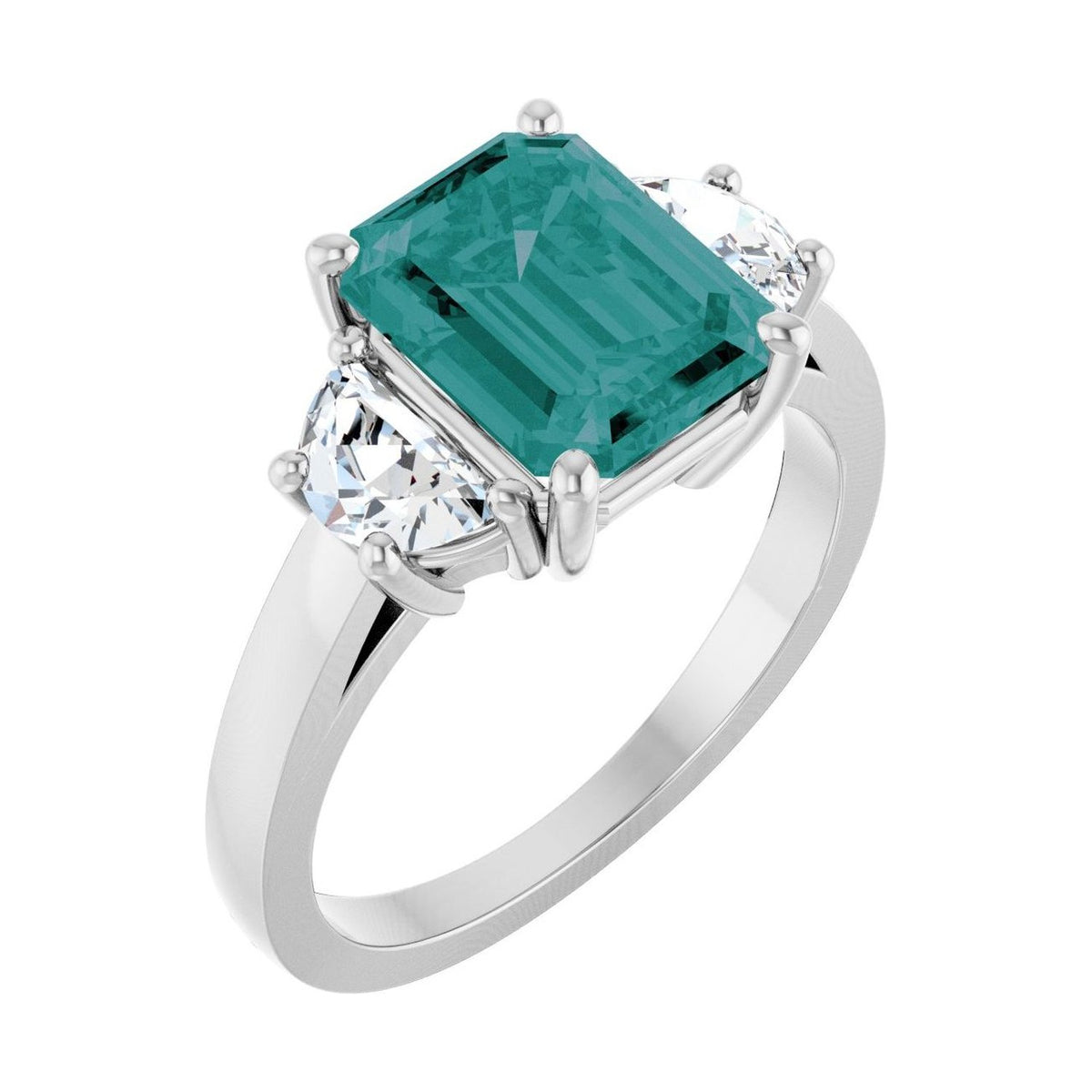 Emerald 1.5 ct alexandrite 14K White Gold classic three-stone engagement ring