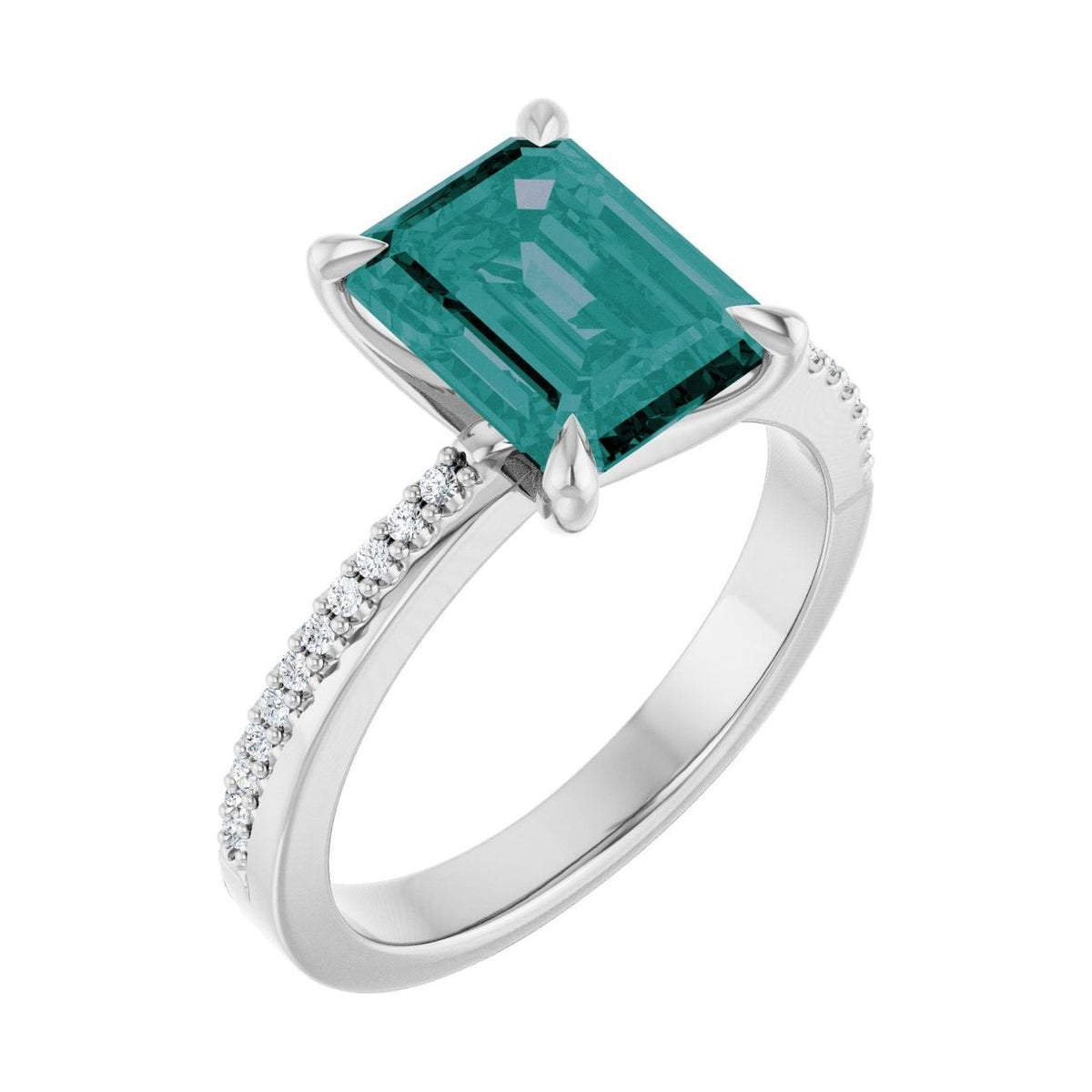 Emerald 1.5 ct alexandrite 14K White Gold claw-prong pavé engagement ring