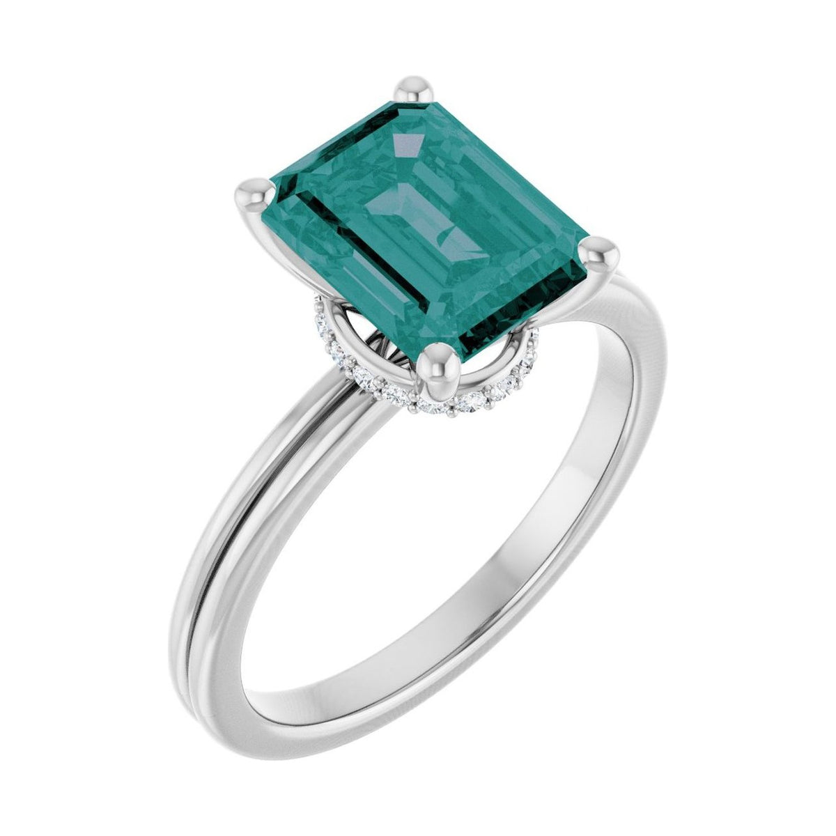 Emerald 1.5 ct alexandrite 14K White Gold hidden-accent solitaire engagement ring