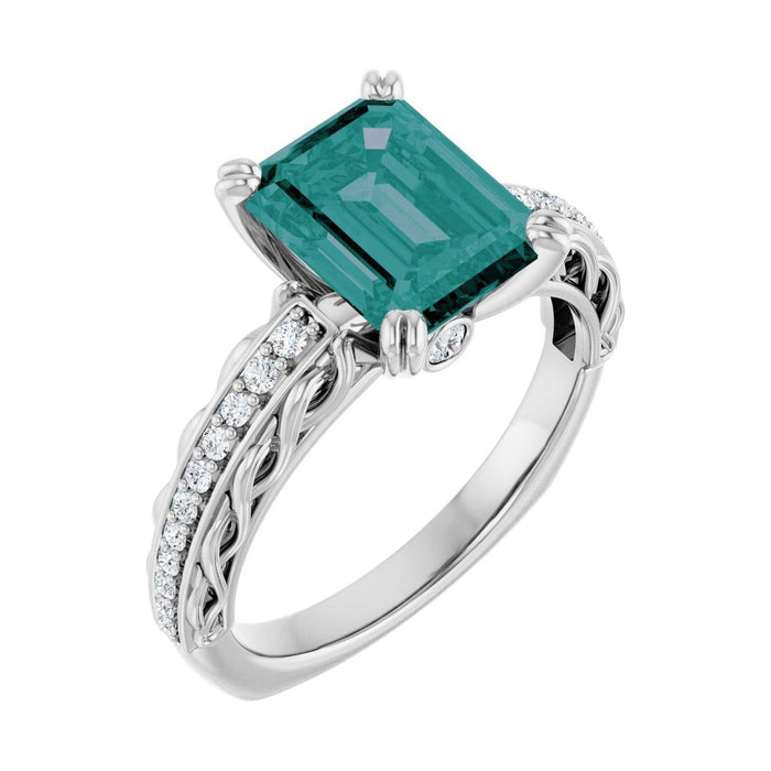 Emerald 1.5 ct alexandrite 14K White Gold twisted vine solitaire engagement ring