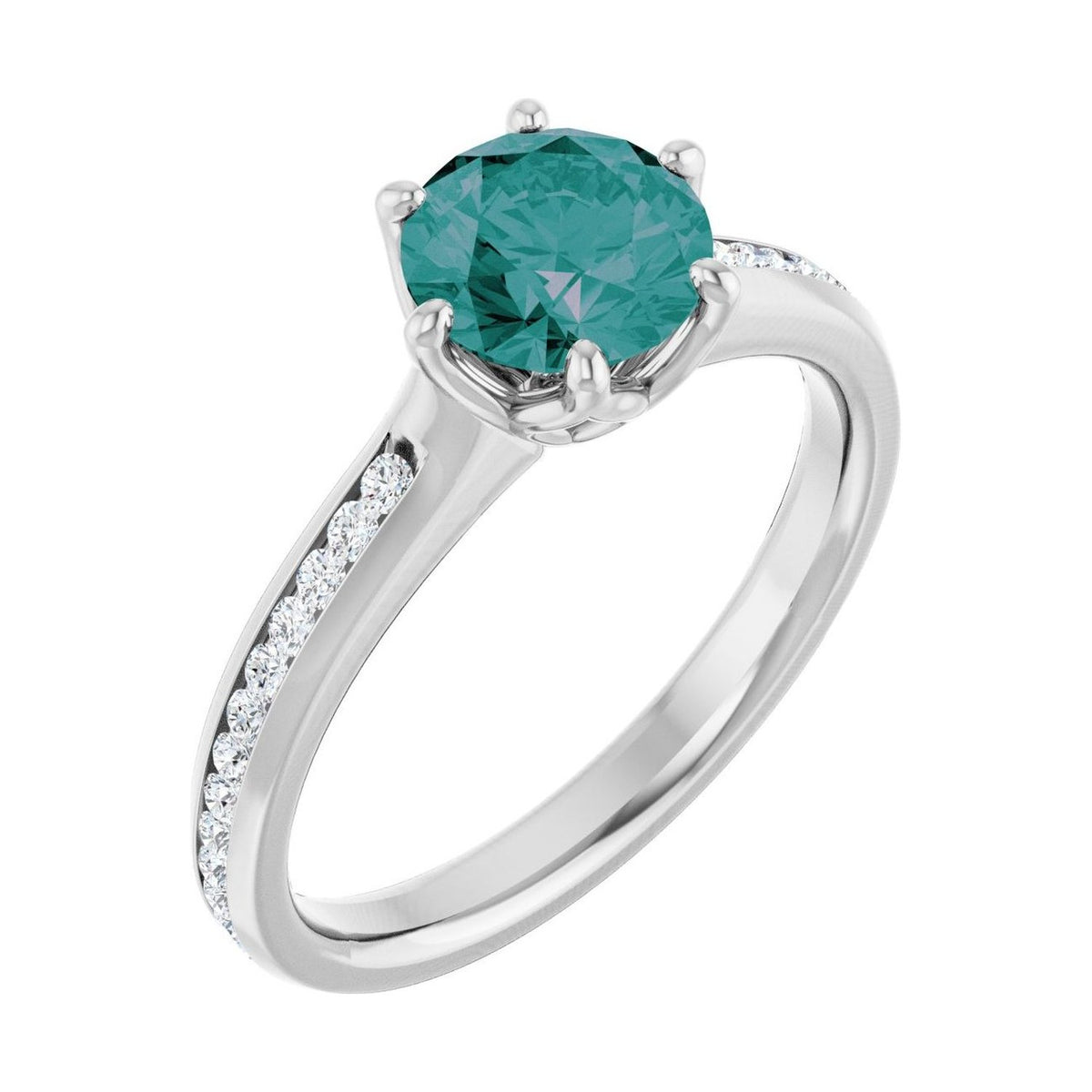 Round 1 ct alexandrite 14K White Gold accented shoulder engagement ring