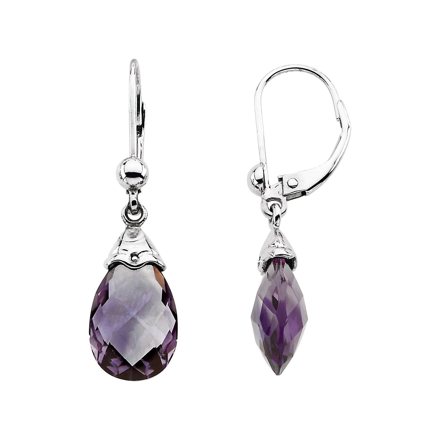 amethyst briolette earrings in 14k White Gold
