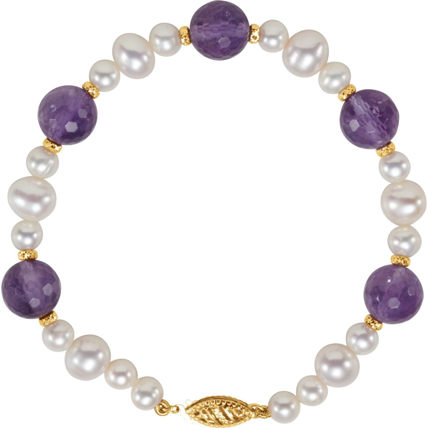 Amethyst & Cultured Pearl Station Bracelet in 14K Yellow Gold — cultured freshwater pearl bracelet
