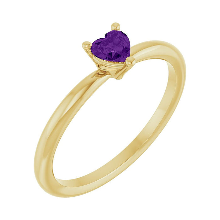 amethyst heart promise ring in 14k yellow gold