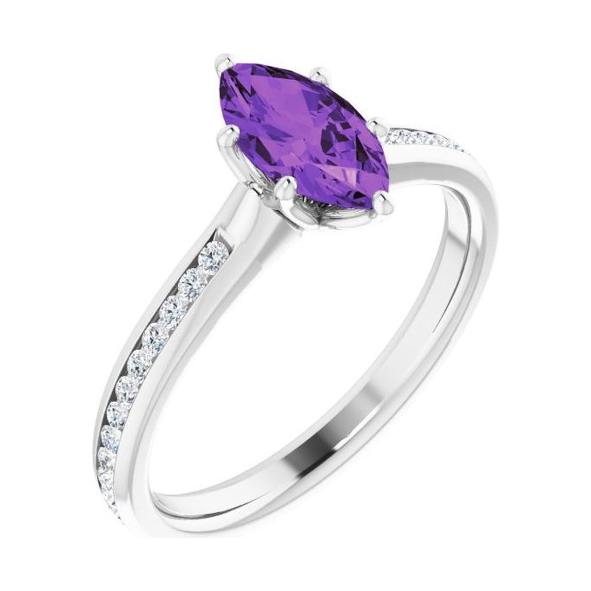 Marquise 1 ct amethyst 14K White Gold accented shoulder engagement ring
