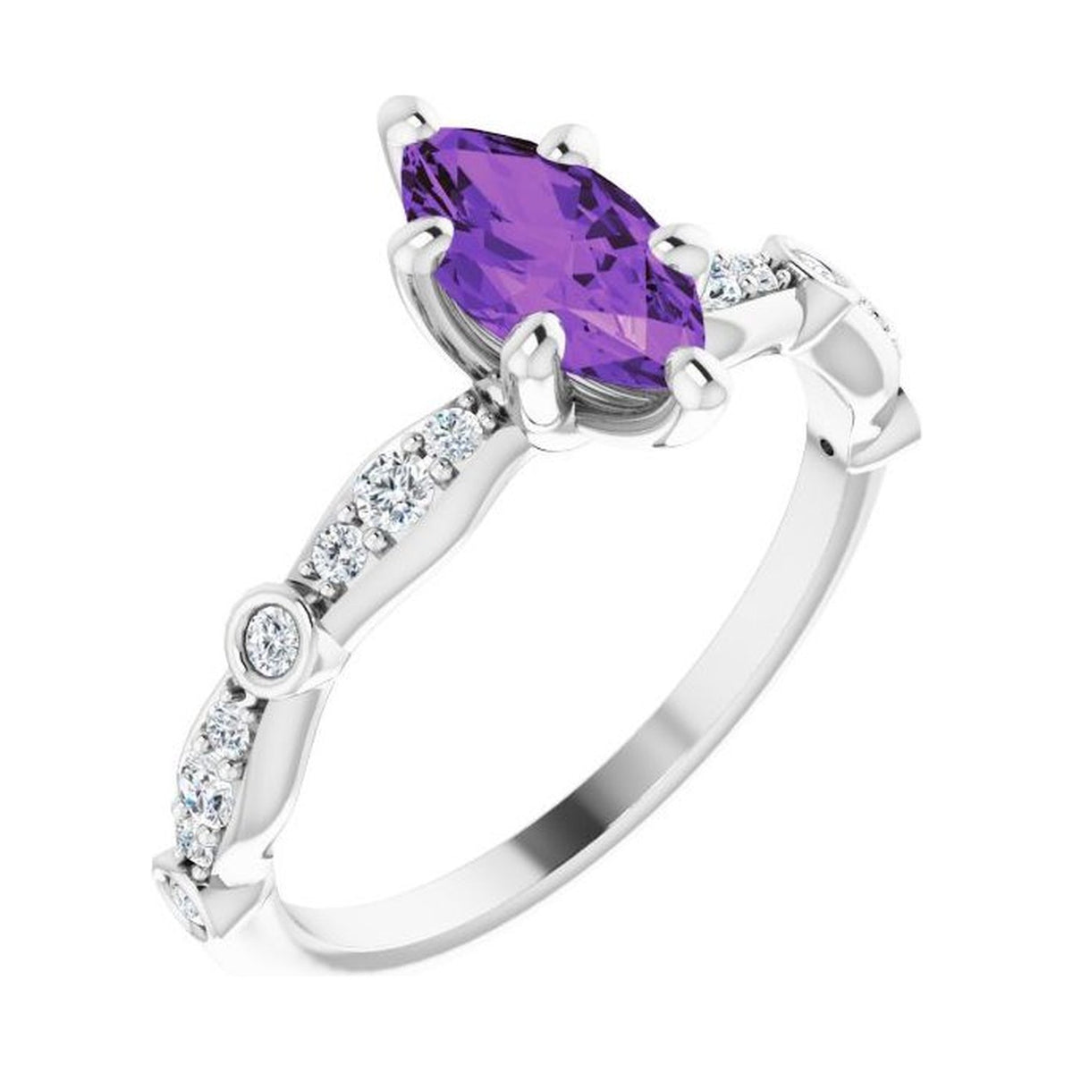 Marquise 1 ct amethyst 14K White Gold petite vintage milgrain engagement ring