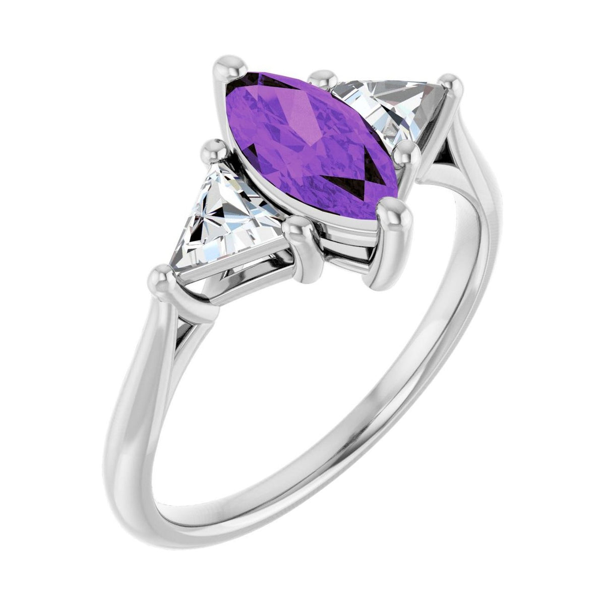 Marquise 1 ct amethyst 14K White Gold trillion three-stone engagement ring