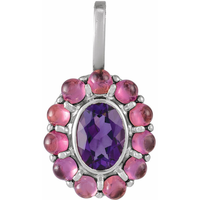 Rhodolite Garnet Halo Amethyst Pendant in 14K White Gold