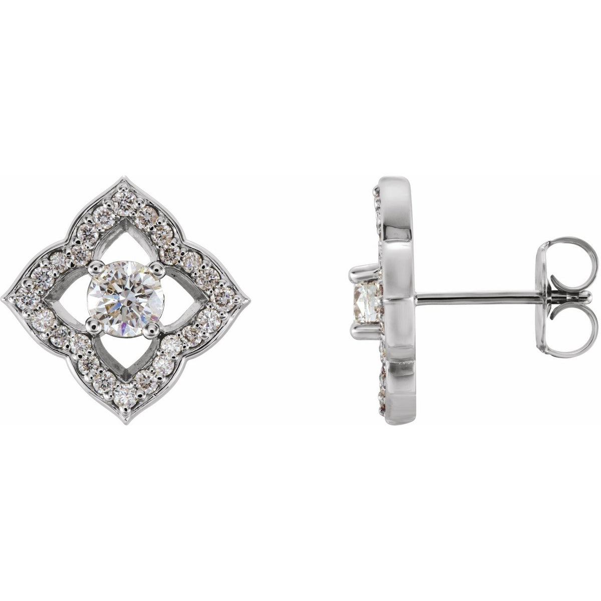 14K White Gold natural diamond clover halo earrings — April birthstone, 3/4 ct tw