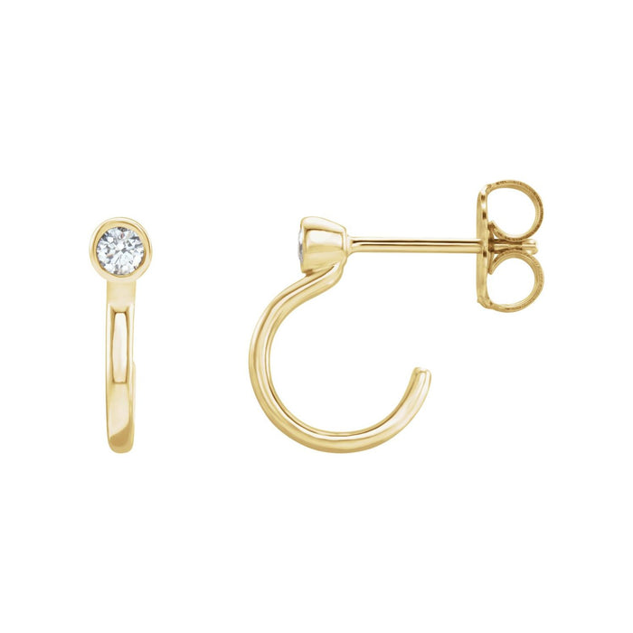 14K Yellow Gold diamond round huggie earrings