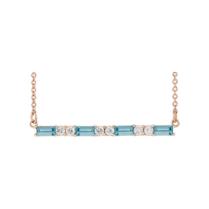 Aquamarine Necklace, Diamond Bar in 14K Rose Gold