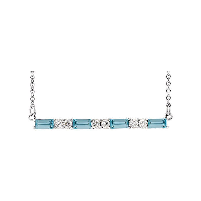 aquamarine and diamond bar pendant, 14K White Gold