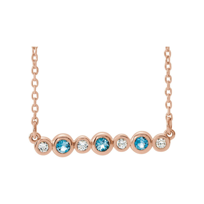Aquamarine Necklace, Diamond Bezel in 14K Rose Gold