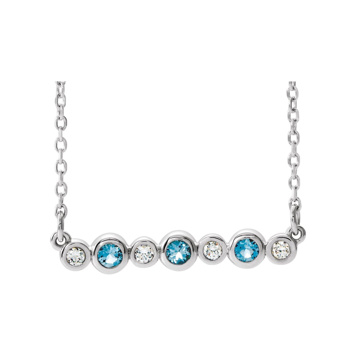 aquamarine and diamond bezel pendant, 14K White Gold