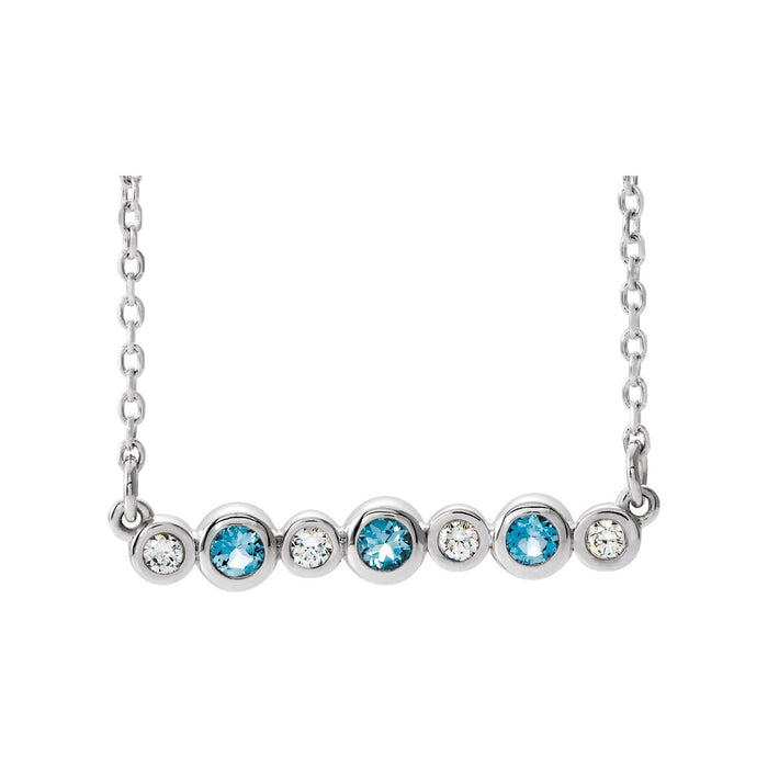 aquamarine and diamond bezel pendant, 14K White Gold