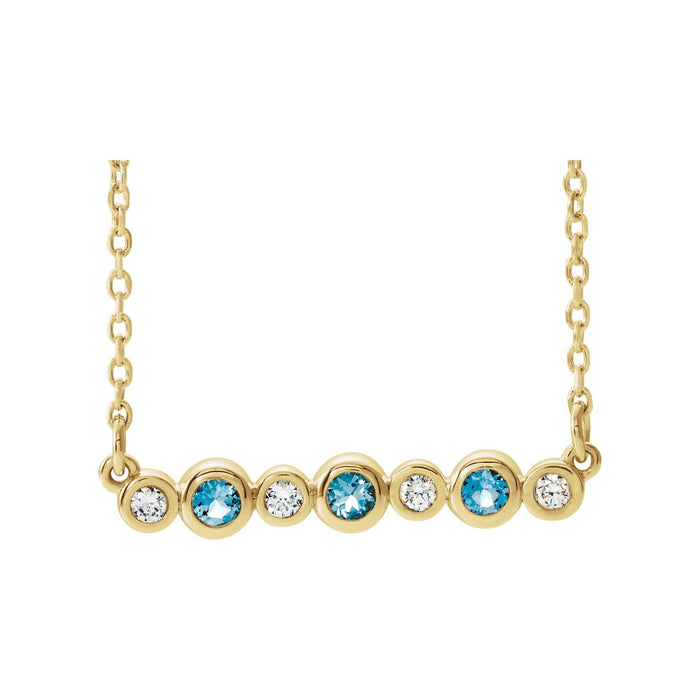 Aquamarine Necklace, Diamond Bezel in 14K Yellow Gold