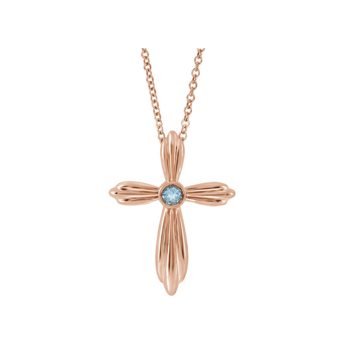 Cross Aquamarine Necklace in 14K Rose Gold