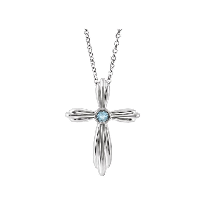 Aquamarine Cross Pendant in 14K White Gold