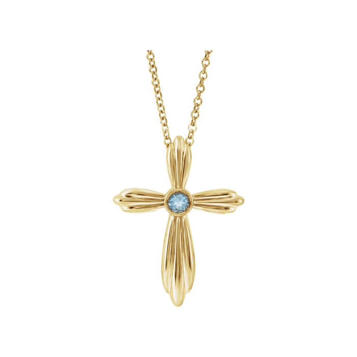 Cross Aquamarine Necklace in 14K Yellow Gold