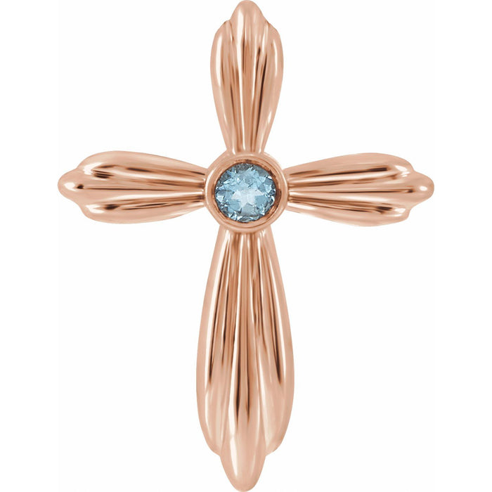 Aquamarine Cross Pendant in 14K Rose Gold