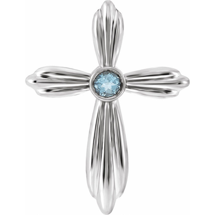 Aquamarine Cross Pendant in 14K White Gold