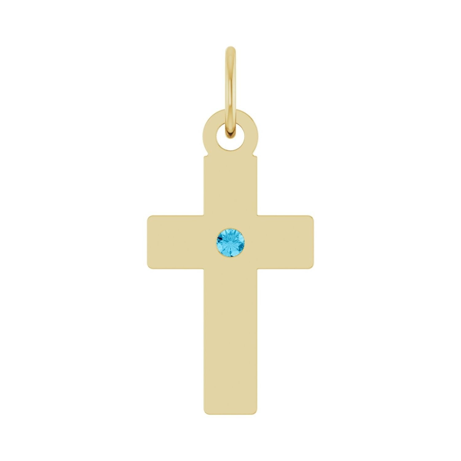aquamarine cross pendant in 14k Yellow Gold